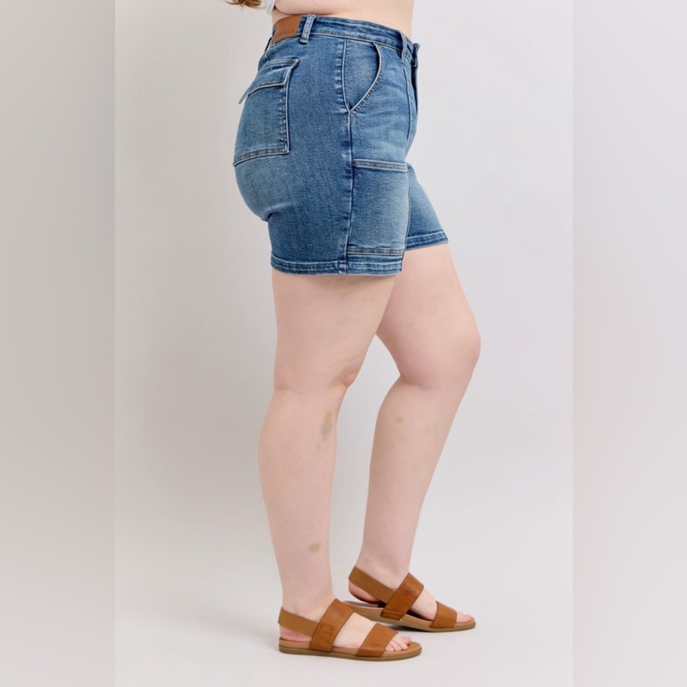 Judy Blue High Rise Denim Shorts Plus Size Blue Denim Shorts - Picture 7 of 9